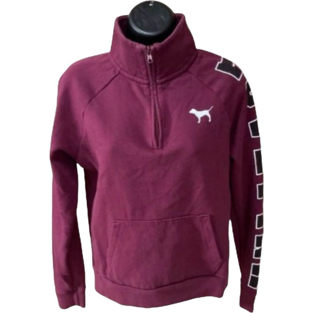 Women's Victoria's Secret PINK Maroon Quarter-Zip Sweatshirt - Small